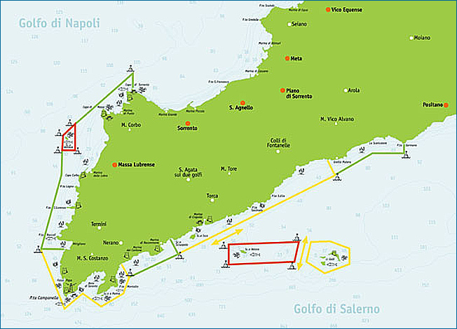 Zone di tutela nell'Area Marina Protetta di Punta Campanella